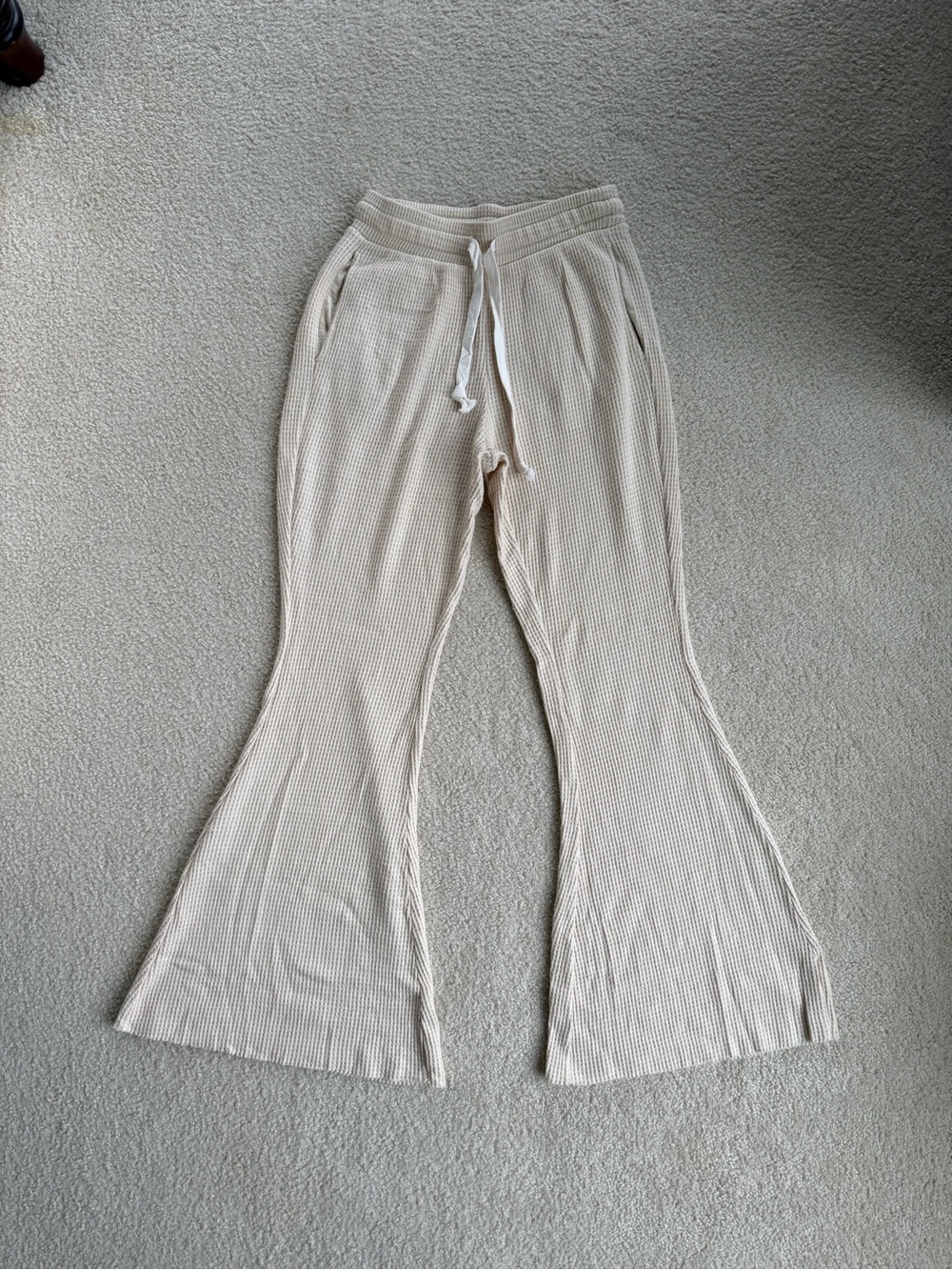 American Eagle Beige Waffle-Knit Flared Lounge Pants